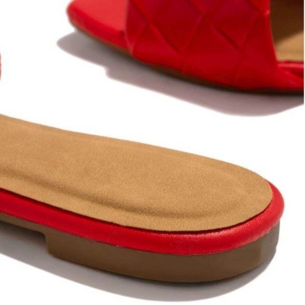 Red Square Toe Woven Strap Slides - Picture 2 of 5